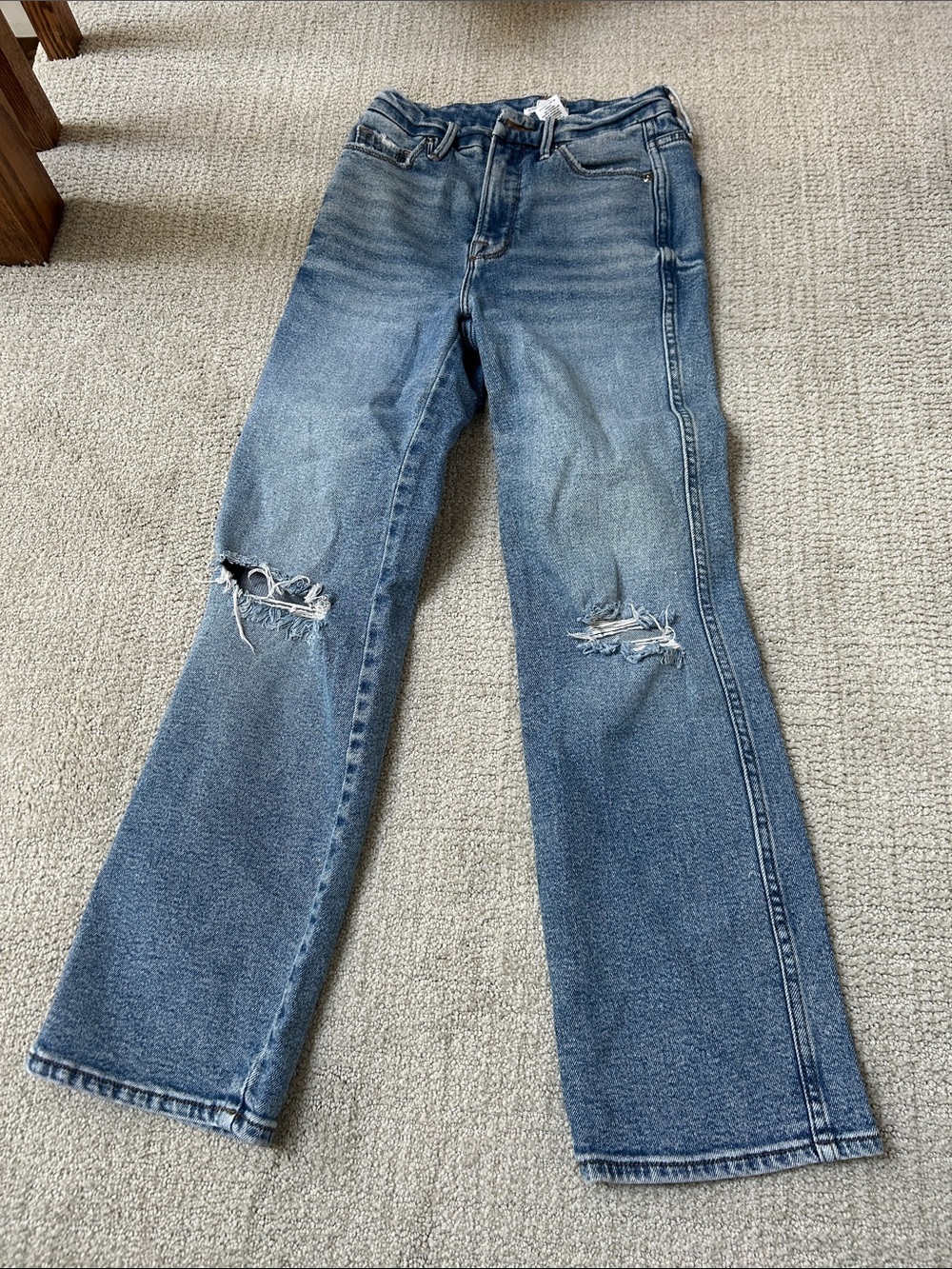 Good American Light Blue Distressed Boot Cut Jeans